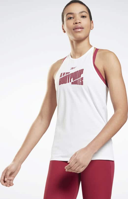 Reebok Les Mills BodyPump Activchill Graphic Tank Top worn front