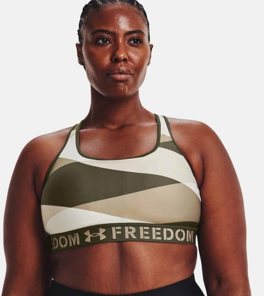 Under Armour Womens Armour® Mid Crossback Freedom Sports Bra worn front 3