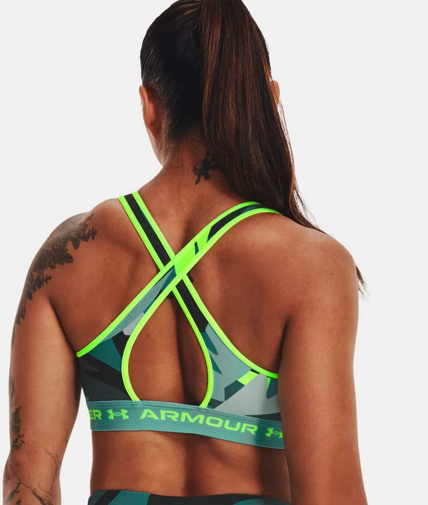 Under Armour Womens Armour® Mid Crossback Printed Sports Bra worn back