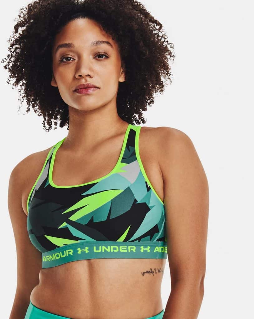 Under Armour Womens Armour® Mid Crossback Printed Sports Bra worn front 2
