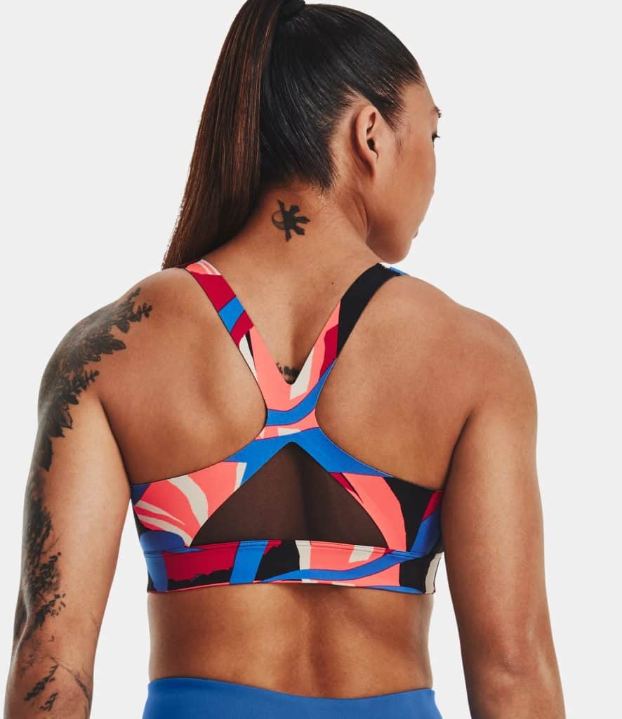 Under Armour Womens UA RUSH™ SmartForm Mid Printed Sports Bra worn back