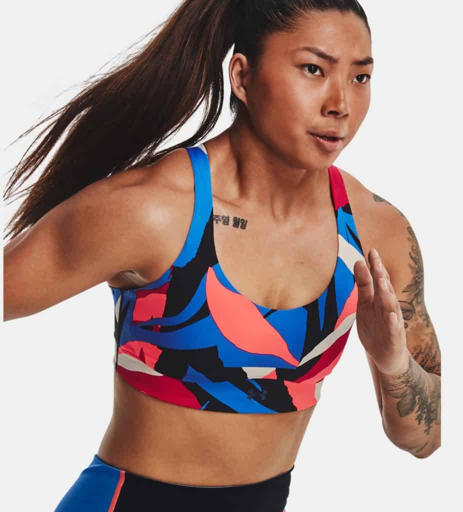 Under Armour Womens UA RUSH™ SmartForm Mid Printed Sports Bra worn front 5