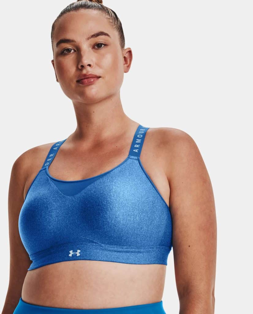 Under Armour Womens UA Infinity High Heather Sports Bra worn front 4