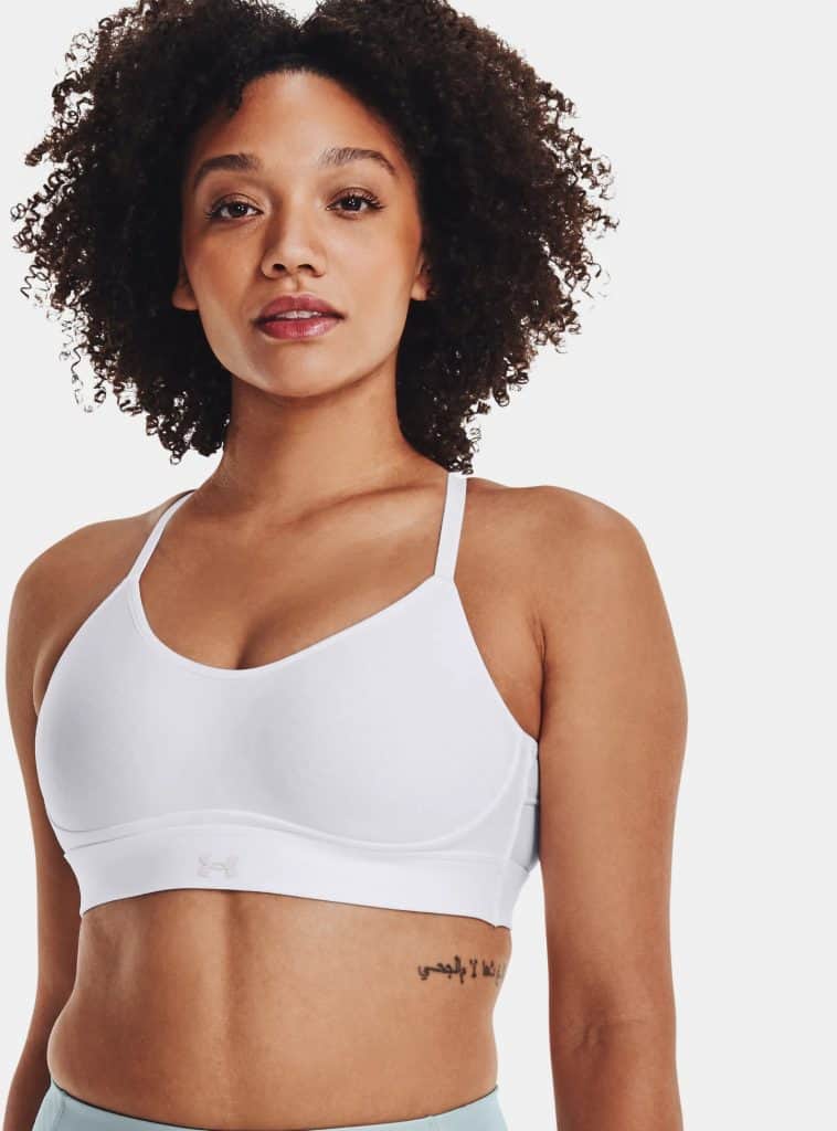 Under Armour Womens UA Infinity Low Covered Sports Bra worn front 2