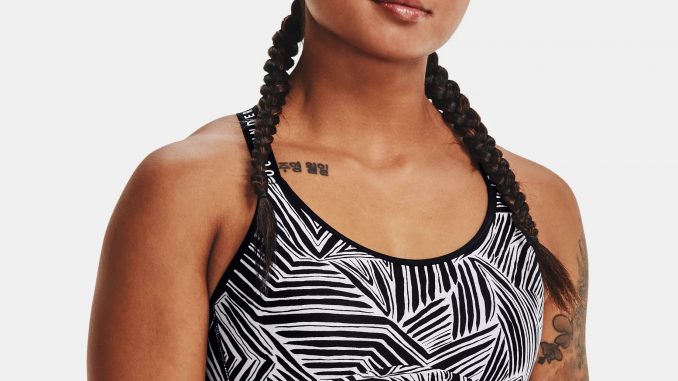 Under Armour Womens UA Infinity Mid Printed Sports Bra worn front