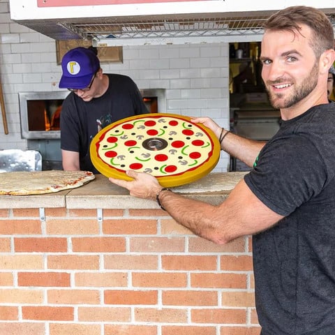 Fringe Sport Pizza Bumper Plates hot from oven