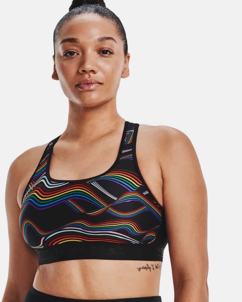 Under Armour Womens Armour Mid Crossback Pride Sports Bra worn front