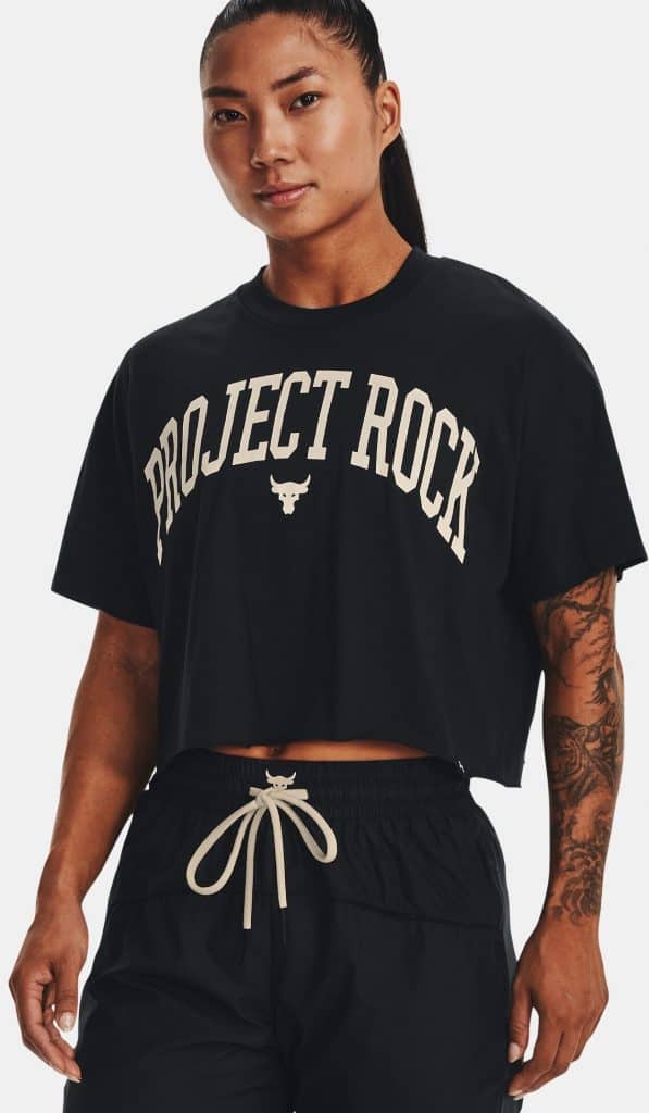Under Armour Womens Project Rock Crop Short Sleeve worn front