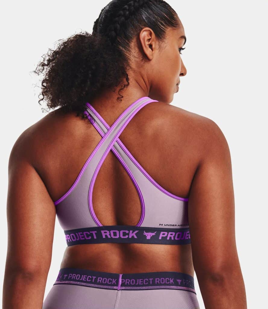 Under Armour Womens Project Rock Crossback Disrupt Sports Bra back worn 2