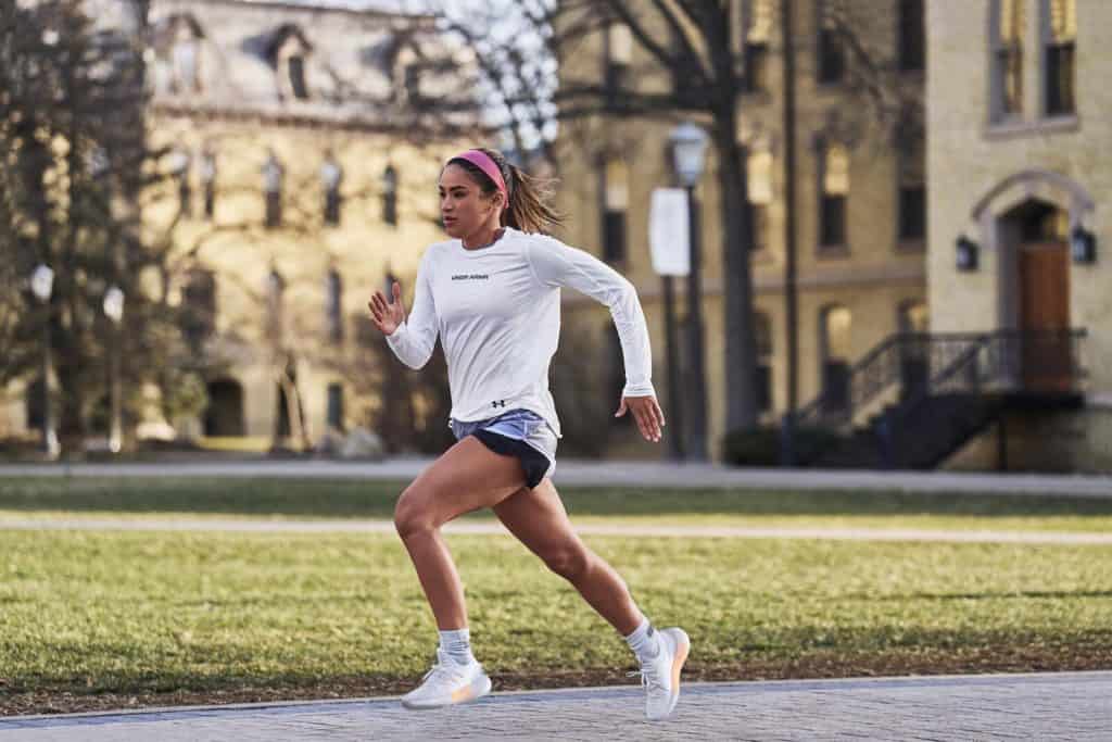 Under Armour HOVR Phantom 3 Running Shoes worn by a running athlete