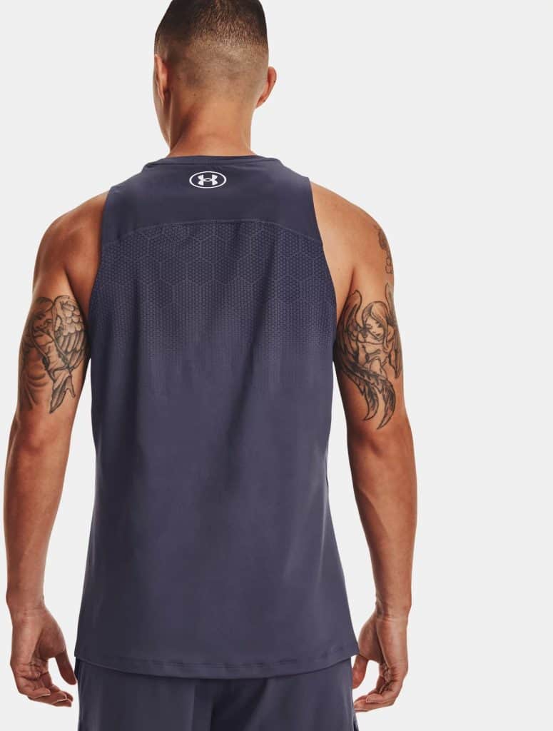 Under Armour Mens Project Rock ArmourPrint Fitted Tank worn back