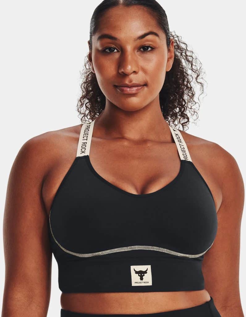 Under Armour Womens Project Rock Infinity Mid Sports Bra front worn